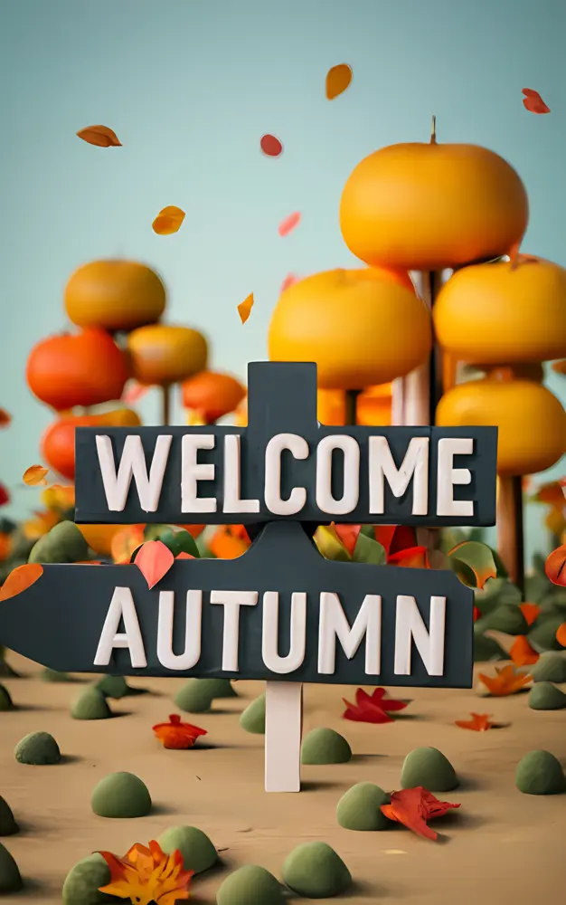 Welcome Autumn Sign with Cartoon Trees