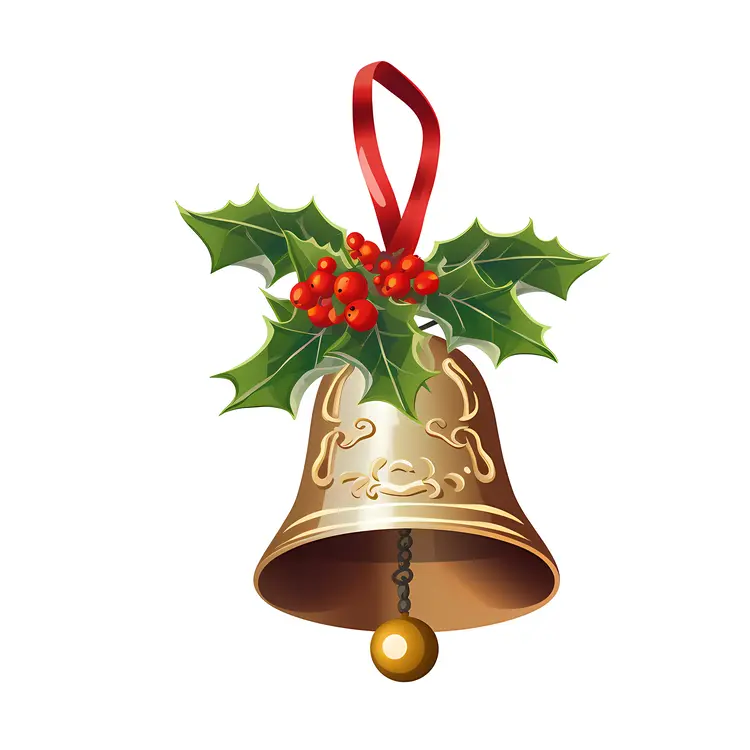 Festive Christmas Bell with Holly and Ribbon