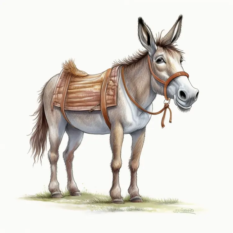 Brown Donkey with Saddle and Bridle