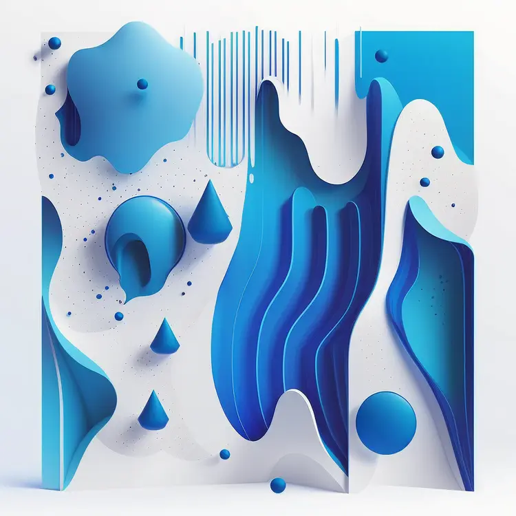 Blue and White Abstract Art with Fluid Forms