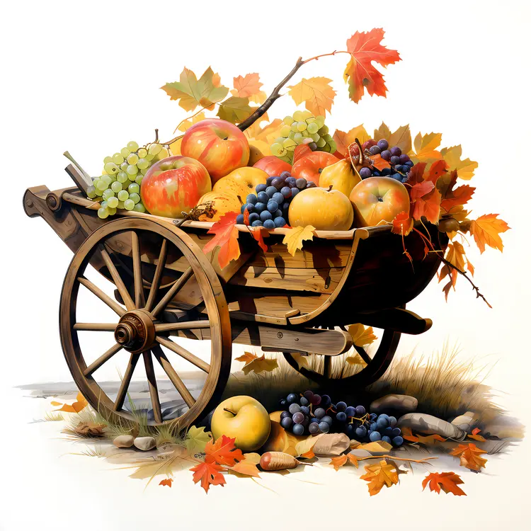 Autumn Wheelbarrow with Fruits and Leaves