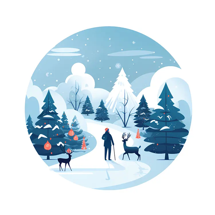 Winter Forest with Snow and Deer