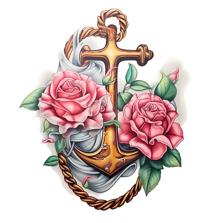 Anchor with Roses Tattoo Design