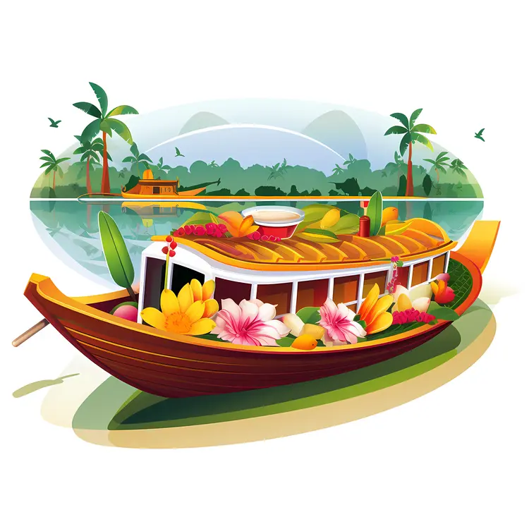 Flower Decorated Boat on Water