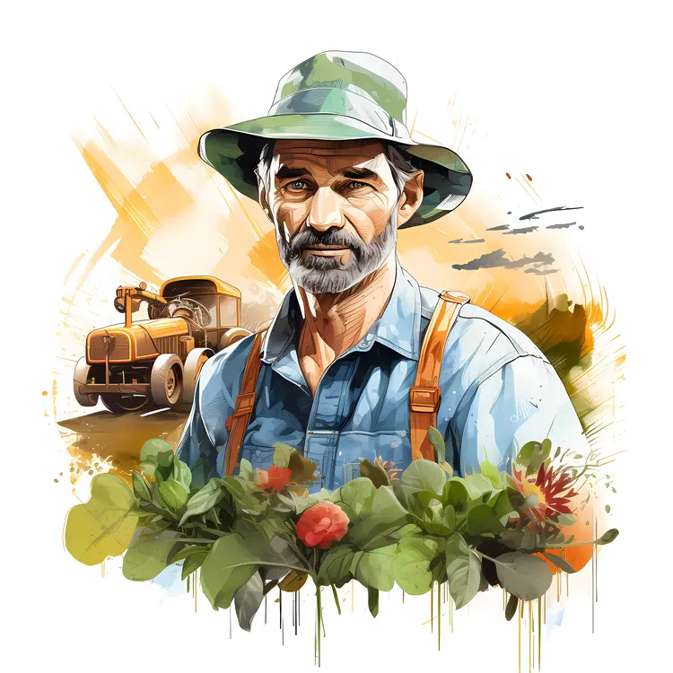 Farmer with Tractor in Field