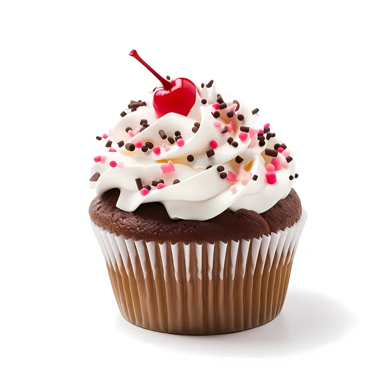 Chocolate Cupcake with Cherry and Sprinkles