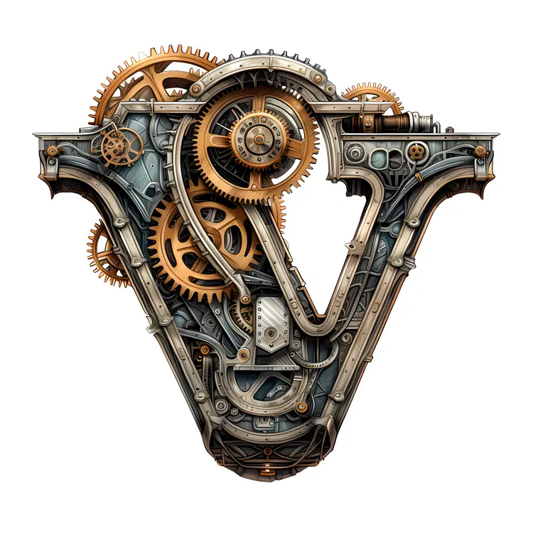 Mechanical Gears Forming Letter V