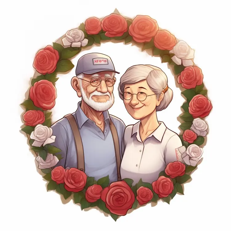 Elderly Couple with Rose Wreath