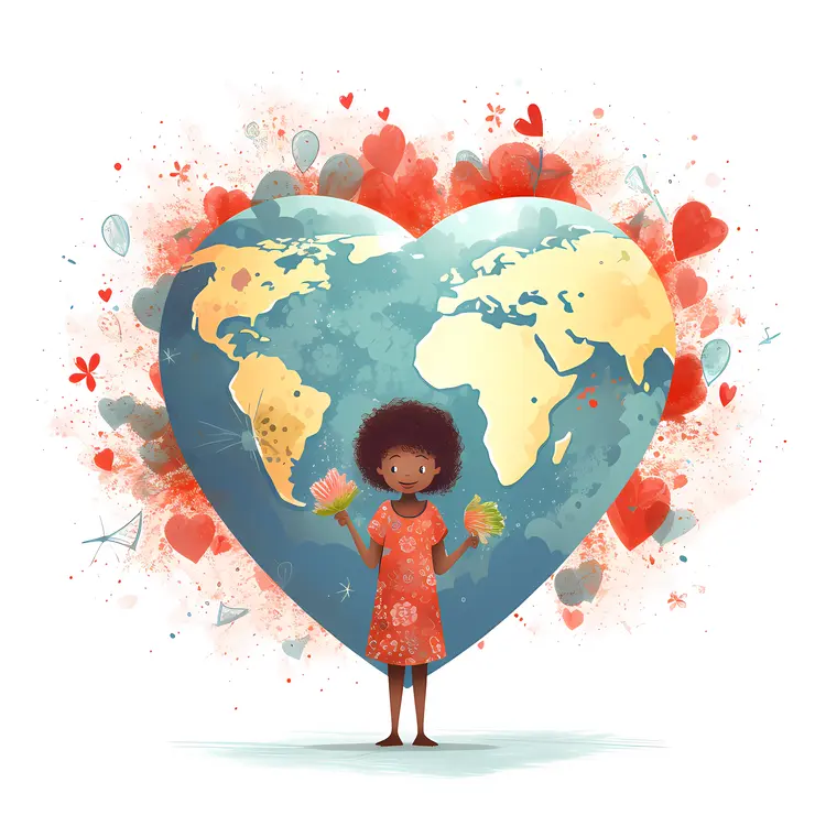 Child Holding Heart-shaped Earth with Flowers