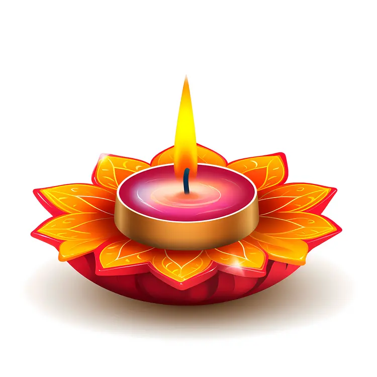 Red Diya with Yellow Petals for Diwali