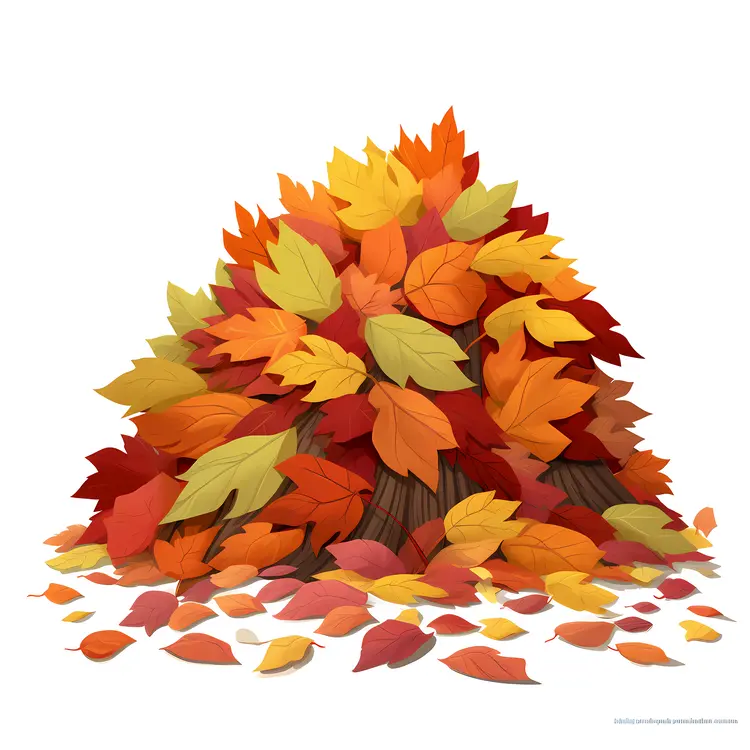 Pile of Autumn Leaves with Tree Stump