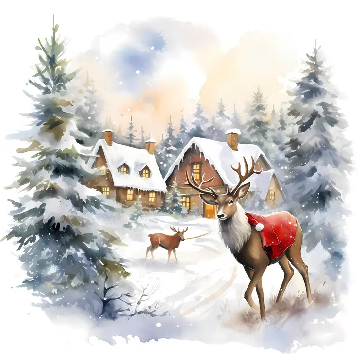 Reindeer in Snowy Landscape