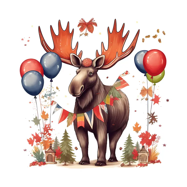 Party Moose with Balloons Illustration