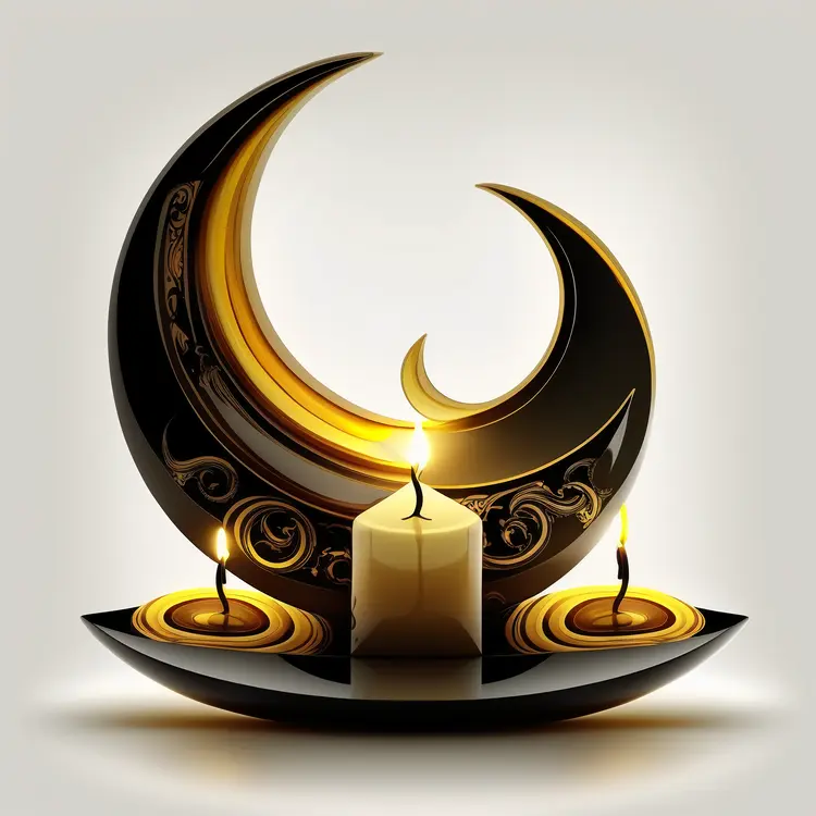 Ornate Crescent Moon with Candles