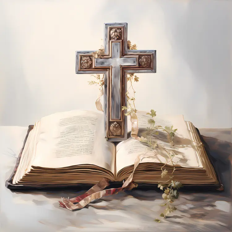 Cross and Bible with Flowers