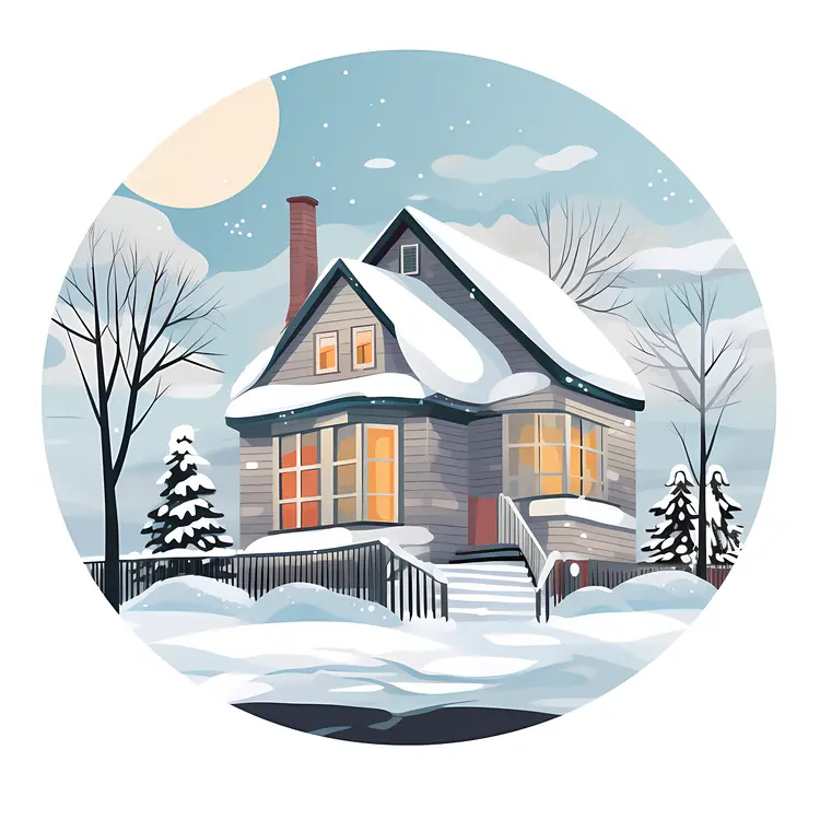 Snowy Cabin at Night