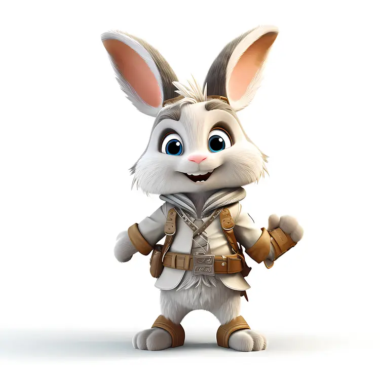 Cute Cartoon Bunny in Adventure Outfit