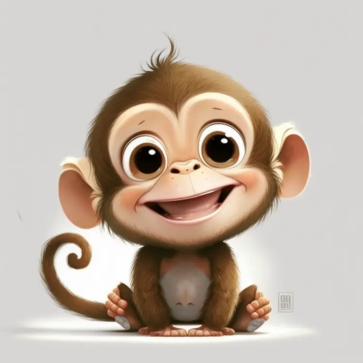 Cute Cartoon Monkey with Big Eyes