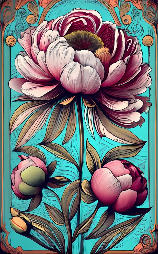 Vibrant Flower with Buds and Leaves