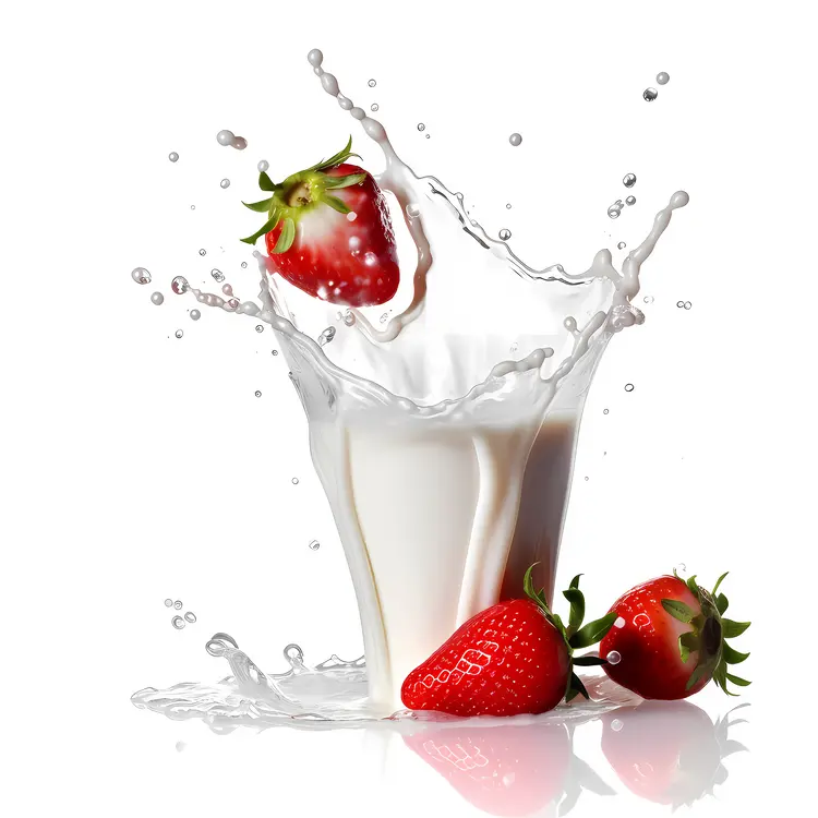 Strawberries Splashing into Milk