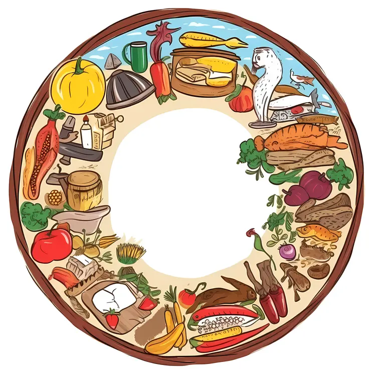 Circular Food Illustration with Various Ingredients