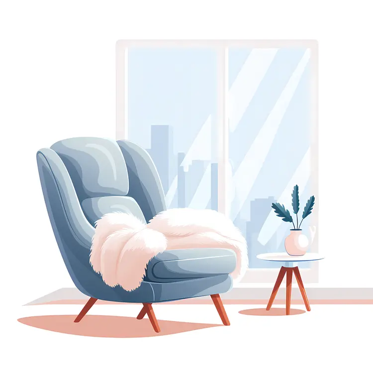 Cozy Blue Armchair with Fluffy Blanket