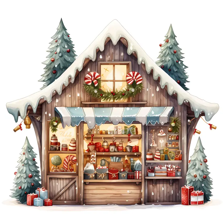 Christmas Shop with Wreath and Decorations