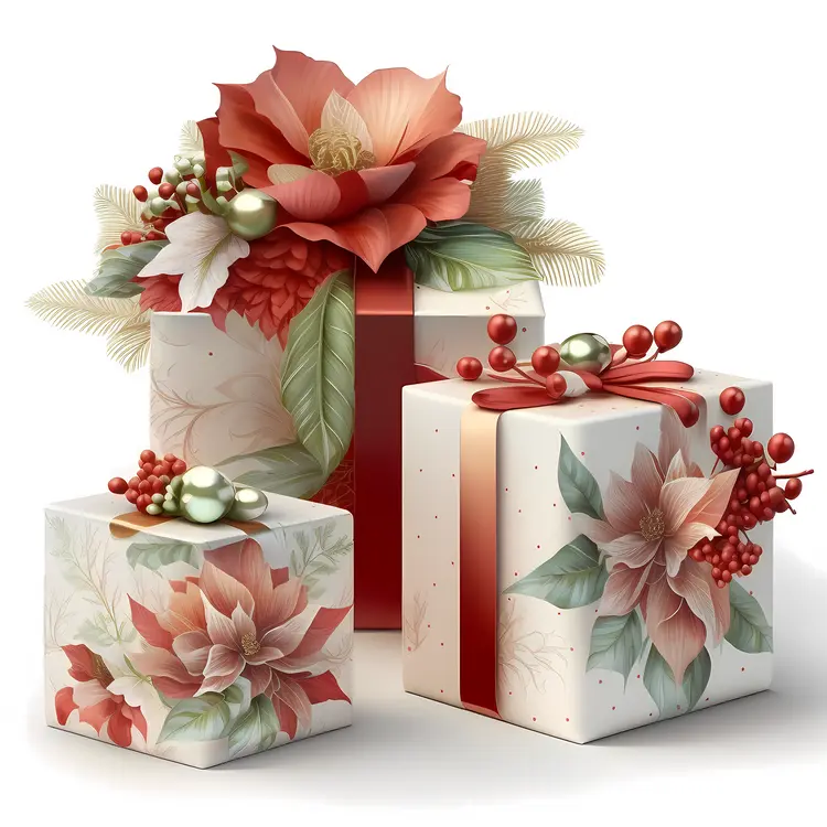 Beautifully Wrapped Christmas Gift Boxes with Festive Decorations
