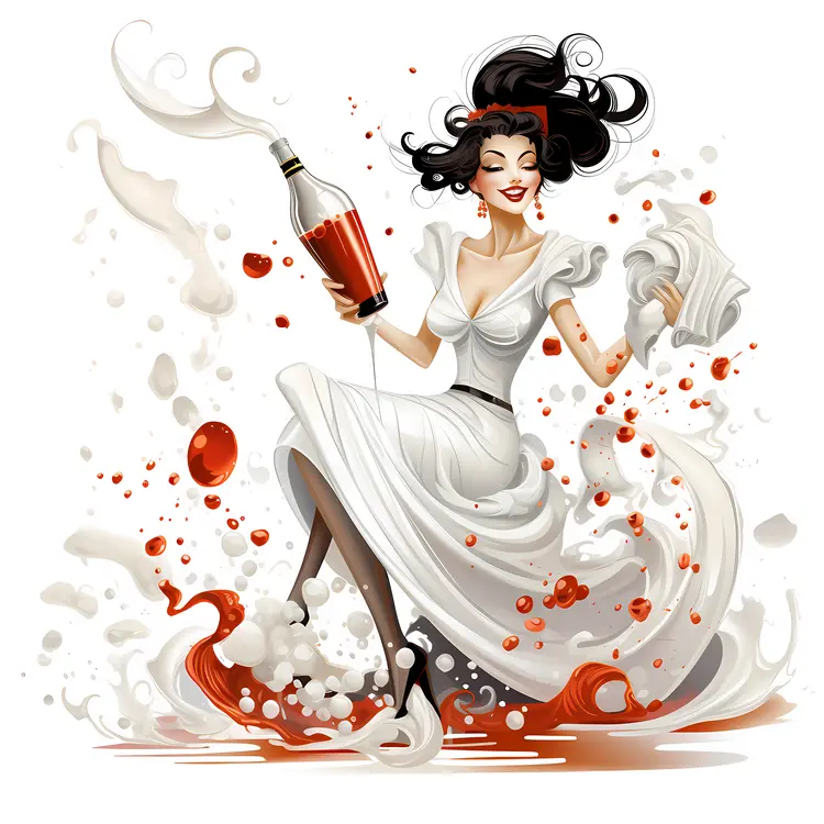 Elegant Woman in White Dress with Wine