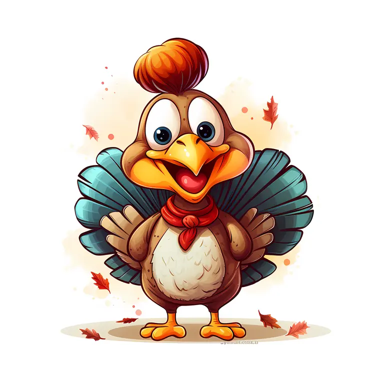Cartoon Turkey with Red Scarf