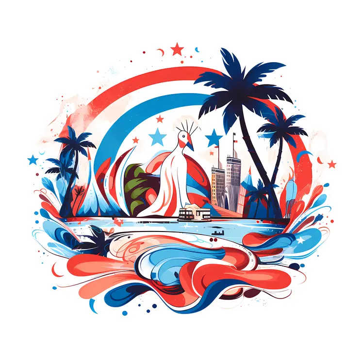 Tropical Island with Palm Trees and Bird