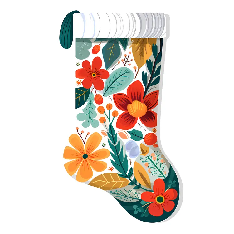 Floral Christmas Stocking Illustration