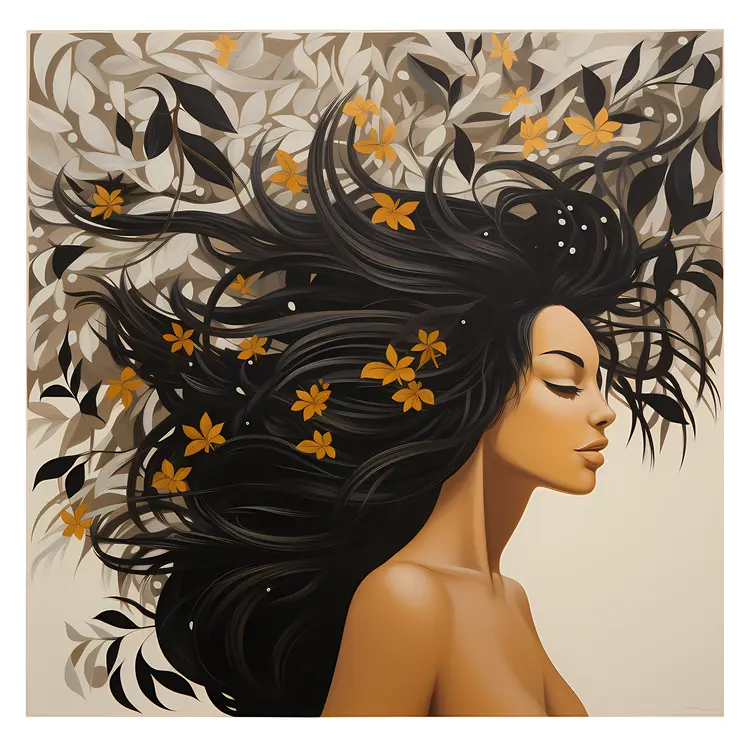 Artistic Illustration of a Woman with Floral Hair
