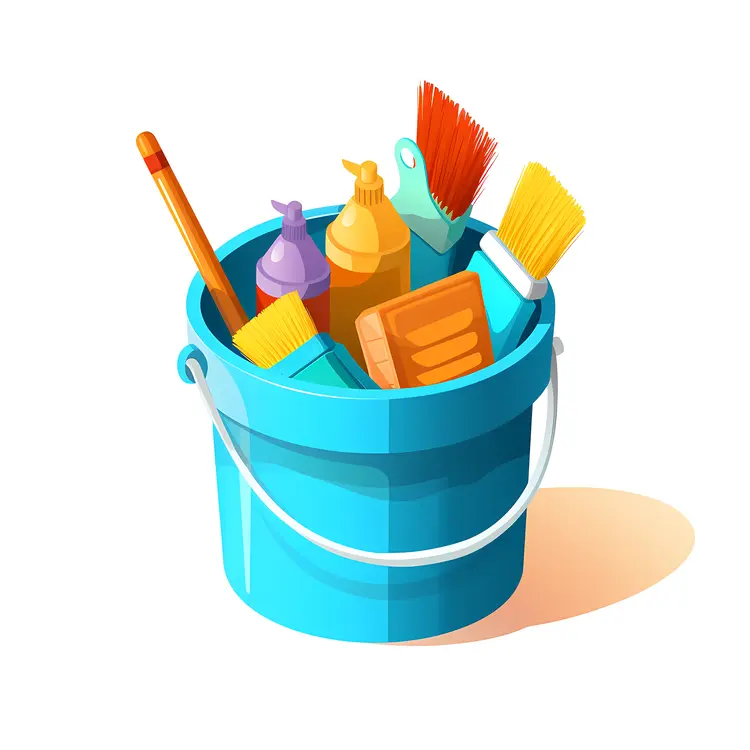 Blue Bucket with Cleaning Supplies
