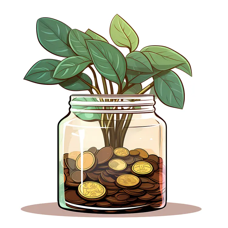Plant in Jar with Coins for Financial Growth
