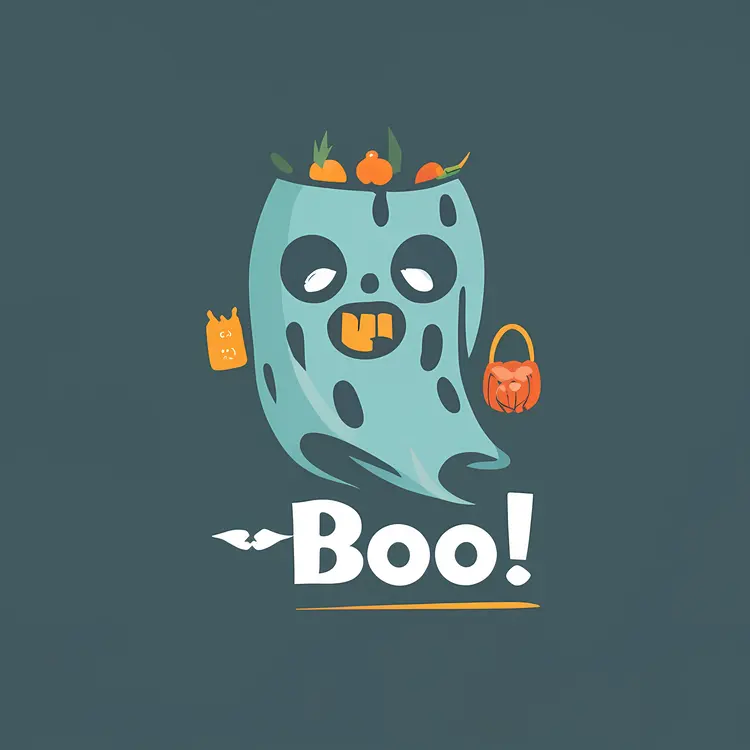 Ghost with Bag Saying Boo