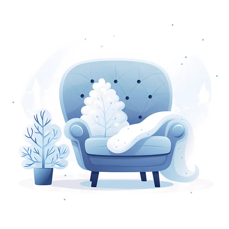 Winter Blue Armchair with Blanket and Plant