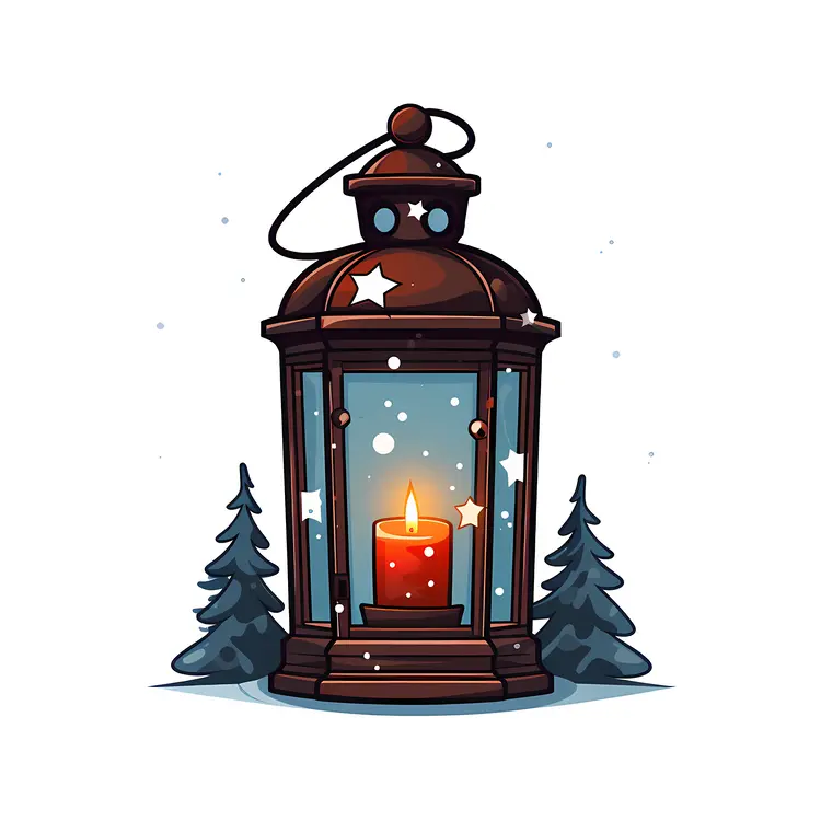 Bronze Lantern with Candle and Trees