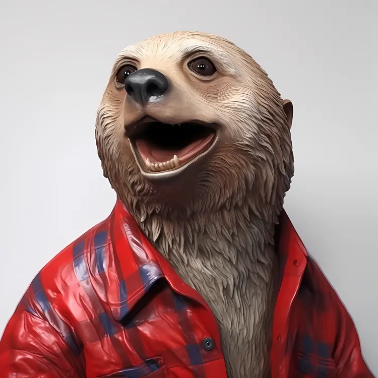 Cute Sloth in Red Plaid Shirt