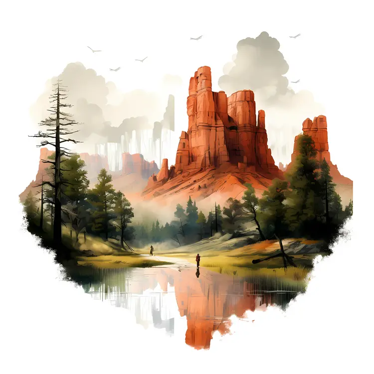 Red Rock Formation in Serene Landscape