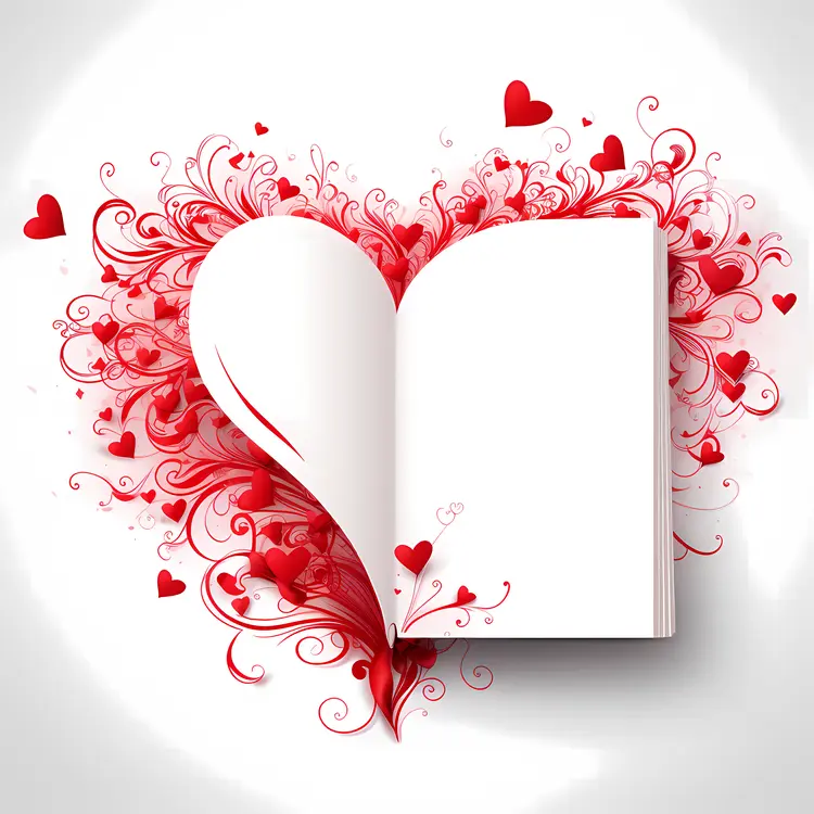 Open Book with Heart and Red Swirls