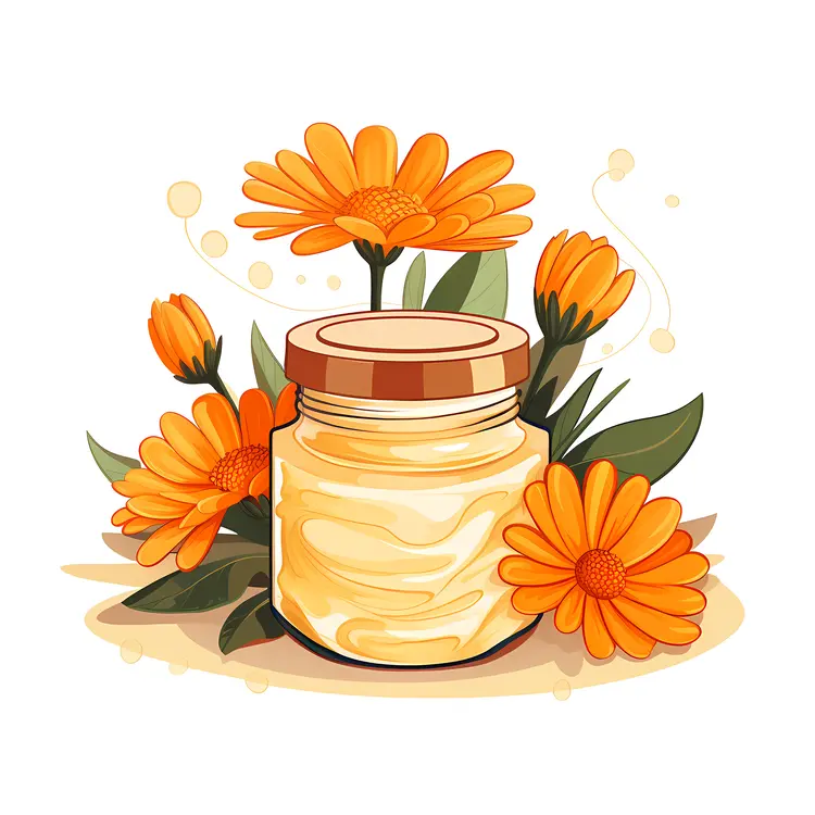 Cream Jar with Orange Flowers and Leaves