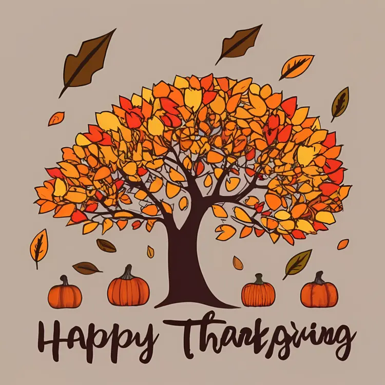 Thanksgiving Tree with Pumpkins and Leaves