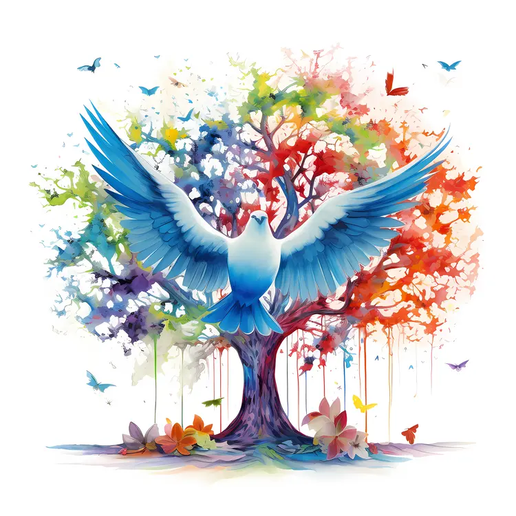 Blue Dove with Colorful Tree Background
