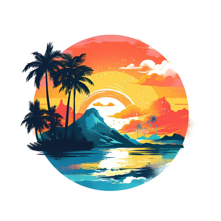 Sunset Beach with Palm Trees