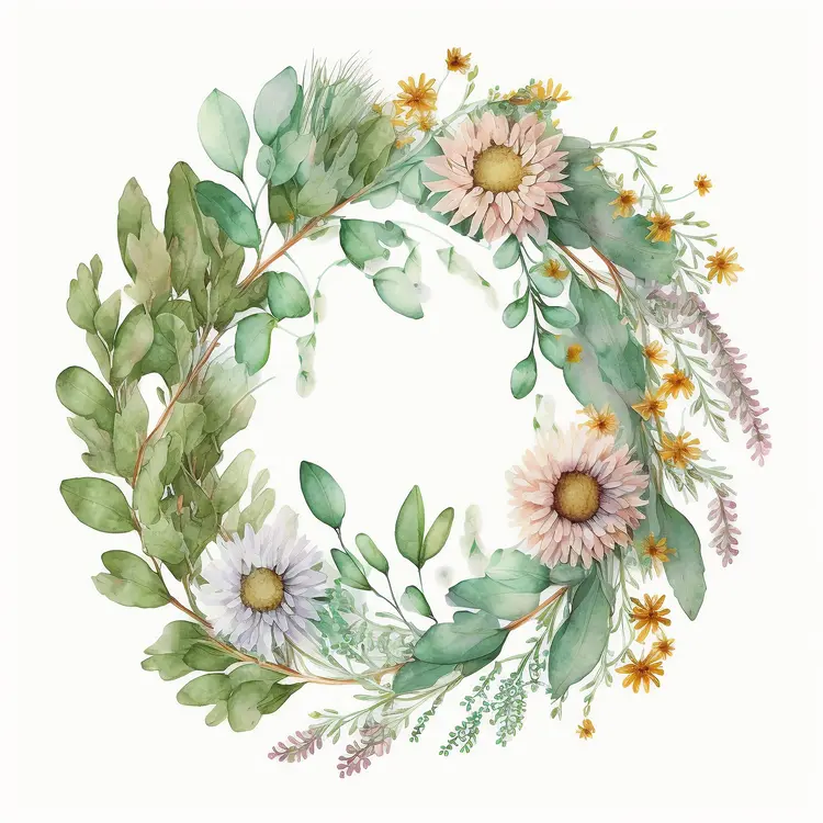 Beautiful Floral Wreath with Greenery and Flowers