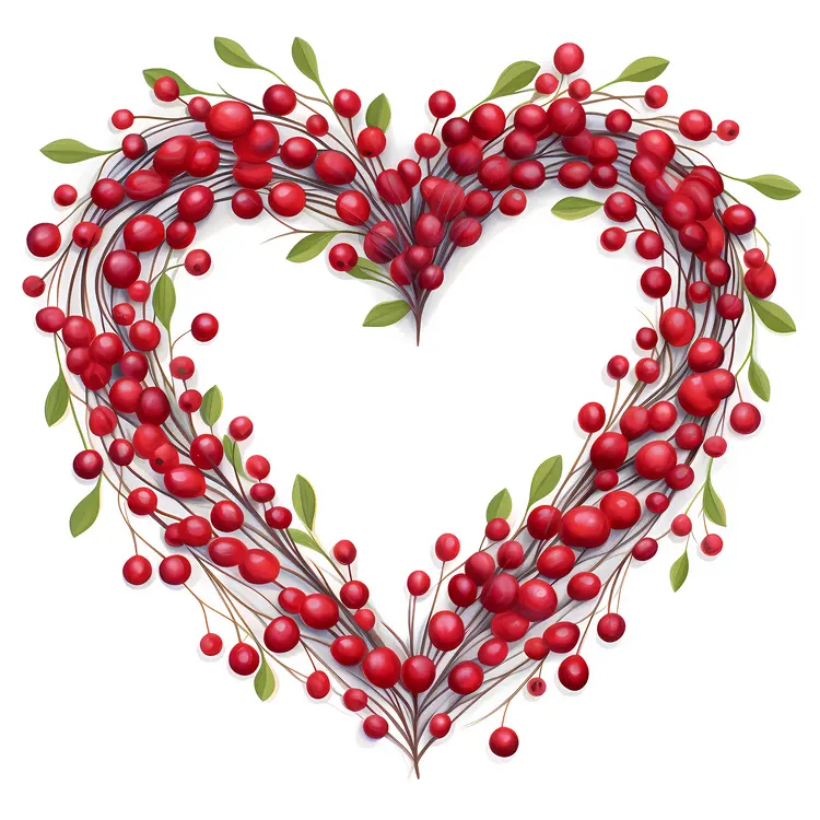 Heart-Shaped Wreath with Red Berries and Leaves