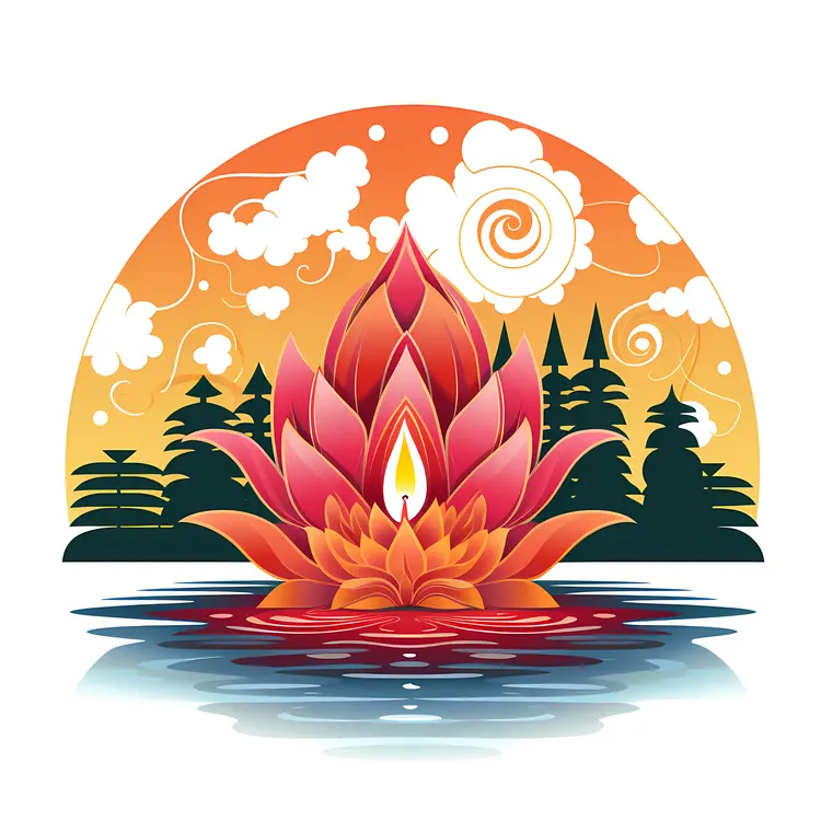Lotus Flower with Candle at Sunset
