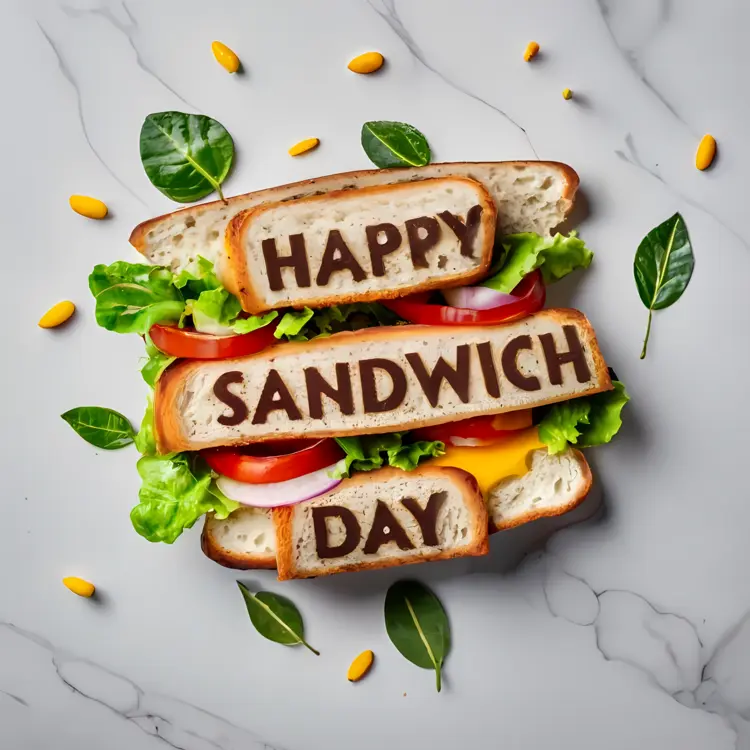 Happy Sandwich Day Text on Sandwich
