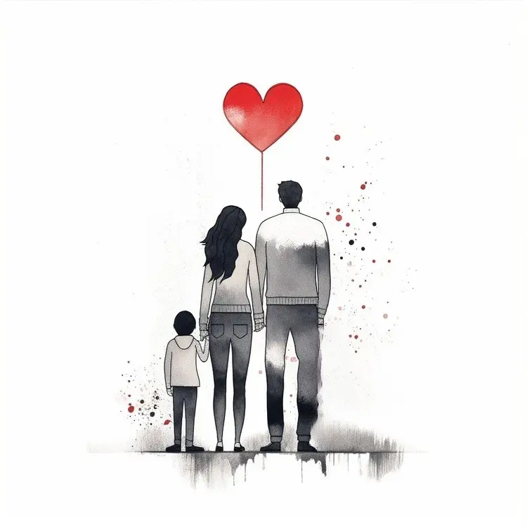 Family with Heart Balloon